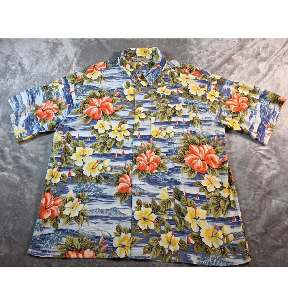 Vtg O'Neill Hawaiian Shirt Mens XL Blue Floral Tropical S/S Button Up USA